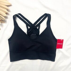 Spanx Look At Me Now Low Impact Very Black Criss Cross Padded Sports Bra Small